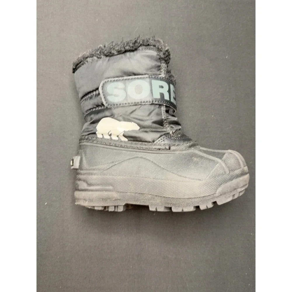 Sorel Snow Commander Kids Snow Boots Size 9 Black NC1960-010 Winter Waterproof